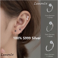 【100% S999 Silver Earrings】1 Pair CZ Hook Small Diamond Zircon 6-10mm Earring Hoop Anti Allergy Heli
