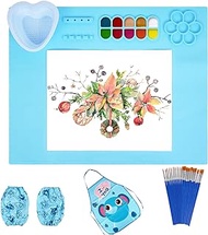 Silicone Painting Mat kit Kids Painting Station 20 X16 Inches Large Silicone Art Mat Kits with Detachable Cup for Crafts &amp; 20 Paint Brushes &amp; Apron&amp; Oversleeve,Reusable Paint Pad kit,Painting Clay