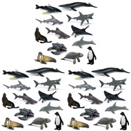 36Pcs Simulation Mini Marine Animal Giant Tooth Shark Killer Whale Blue Whale Shark Penguin Dolphin