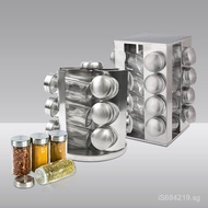 Stainless Steel Kitchen Rack16Rotating Adjustable Glass Powder Container Seasoning Bottle Set12Flavo