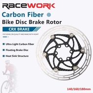 RACEWORK Carbon Fiber Bicycle Disc Brake Rotor Ultralight 6 Bolts Floating Rotor 140mm 160mm 180mm