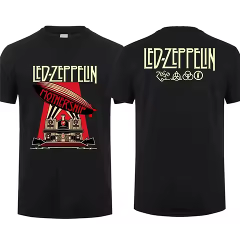 Hip Pop Harajuku T Shirt Vintage Rock Band Led Tour Mothership Zeppelin T Shirt Double-sided Casual 