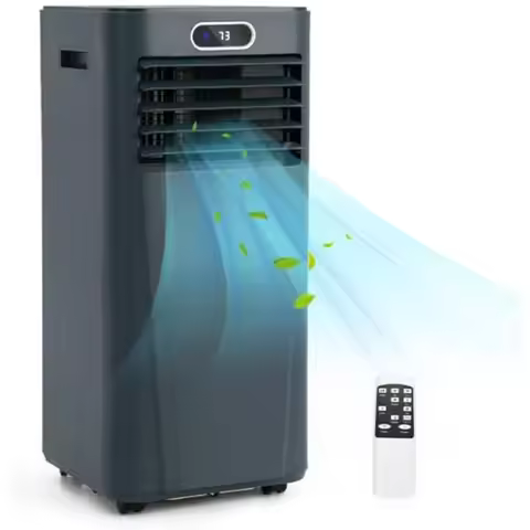 Portable air conditioner, 10000 BTU cooling to 350 square feet, 2-speed, child lock, 24-hour timer, 