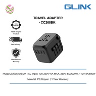 GLINK - TRAVEL ADAPTER WITH 2*USB+2 TPYE-C - CC268BK