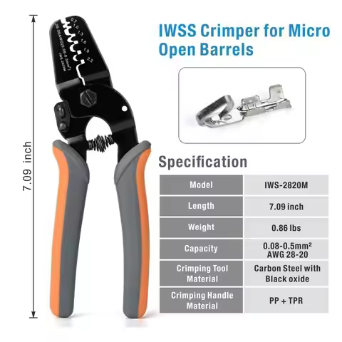 Open Crimp Tool IWS 2820M for OEM Style Terminals AWG 28 20 with Dual Hinge and Spring Loaded Handle