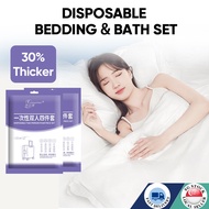 Travel Disposable Bedsheet & Towel Set With Pillow Case Cover One Time Use Disposal Bed Sheet Compac