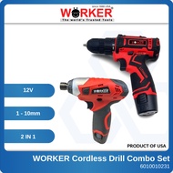 WORKER 2 IN 1 COMBO 2 Bateri Drill Impact Driver Brushless Cordless Drill Set Impact Power Tool WK-PWT-5504