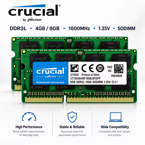Crucial Ram Memory DDR3L 4GB 8GB 1333MHz 1600MHz PC3L 10600S 12800S 204Pin 1.35V SODIMM for Laptop N