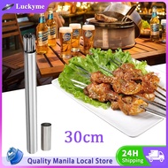 50pcs Stainless Steel Kebab Skewer Flat Stick Reusable Camping Bbq Skewer Stick With Storage Tube