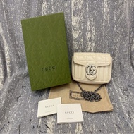 二手正品 Gucci marmont super Mini 16cm 翻蓋鏈包 白色