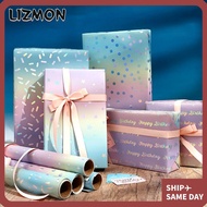 LIZMON Gift Wrapping Paper, Happy Birthday Shimmery Star Dots Packaging Paper, Creative DIY Colorful