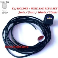 E27 Holder With Full Black Wire and 3Pin Plug Complete Set