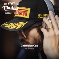 MADEN Workwear หมวกผู้ชายปักลาย F1สีดำหมวกเบสบอลอเมริกันรอบศีรษะใหญ่หมวกลิ้นเป็ด