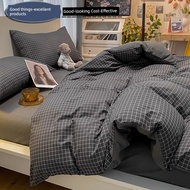 bedsheet set with quilt cover queen size bedsheet set bedsheet set Washed Cotton Plaid Striped Stude