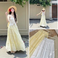 Floating long ruffled skirt in 100D silk kate fabric with inner lining, big size, 90-96cm long, plea