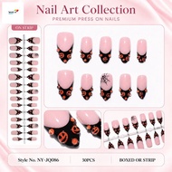 Halloween Black French Wearable Nails - 3D Spider Web Adhesive Manicure Patchs