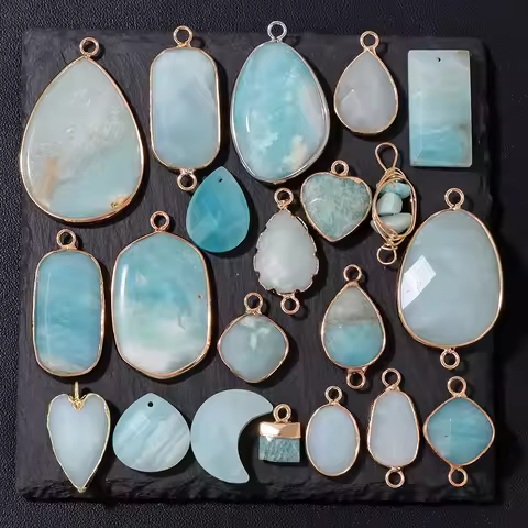 Natural Amazonite Stone Charms Connectors Waterdrop Heart Amazonite Pendant for Jewelry Making Brace
