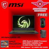 MSI Alpha 15 B5EEK-092 15.6" FHD Gaming Laptop ( Ryzen 5 5600H, 16GB, 512GB SSD, RX6600M 8GB, W11 )