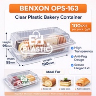 OPS-163 (LOCK-100PCS) Clear Plastic Bakery Container Hinged Lid Swiss Roll Kuih Cake Packaging