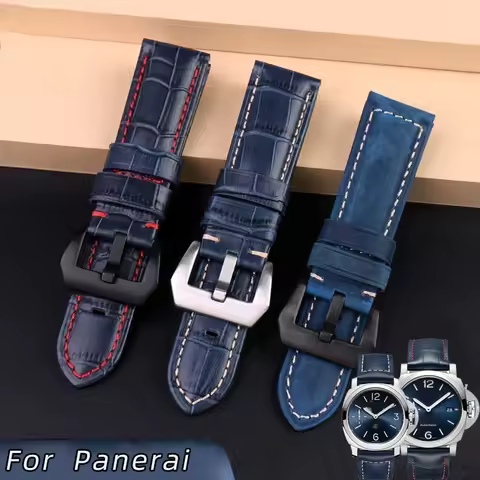 For Panerai 111 Breitling Tudor Luminor cowhide Leather Watch Strap 22mm 24mm 26mm blue man WatchBan
