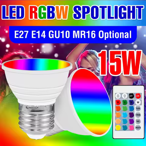 15W RGBW LED Light Bulb E27/E26 Smart Dimmable Spotlight E14 Colourful Mood Lamp GU10 Ceiling Lamp M