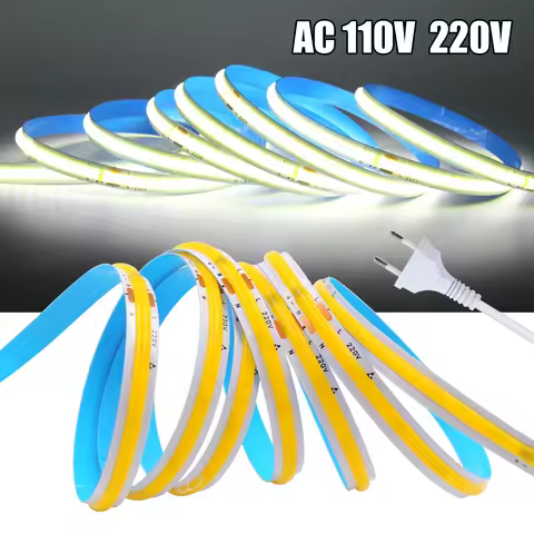 AC 110V 220V COB Strip With EU/US Plug 240Leds/M 5M 10M 15M 20M 3000K 4000K 6000K IP20 Flexible Ribb