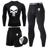 Compression MMA Rashguard Men's Jiu Jitsu t Shirt+Pants Muay Thai Shorts Rash Guard Skull Gym Men Bjj Boxing 3pcsSets clothing
