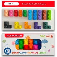 KidsBlock Crayon Non Toxic Washable Lego Shape 15 Colors Creative Drawing Toy for Toddler