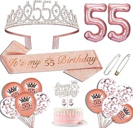 55th Birthday Gifts for Women, 55th Birthday Sash, 55th Birthday Crown, 55th Birthday Cake Topper, B