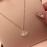 Small Small Skirt Fan-Shaped Imitation Silver Necklace Female Clavicle Chain Full Diamond Rose Gold 2021 New Style Light Luxury Niche Gift Girl Necklace iu Cute Jewelry Wear Matching Gifts Jewelry