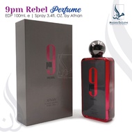 Afnan 9 PM Rebel Unisex Eau De Parfum, 3.4 Fl. Oz 100ml. New