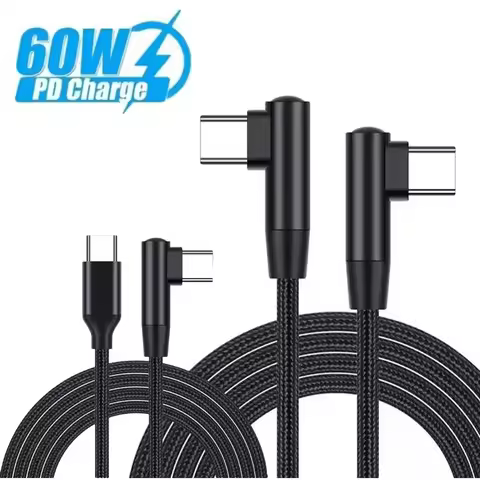 PD 60W 90 Degree Elbow Type C to Type C USB Cable Fast Charging Phone Charger Wire USB C to USB C Qu