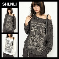 Women's Off Shoulder Long Sleeve Distressed Gothic Streetwear Blouse