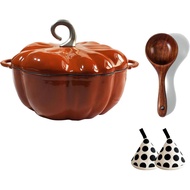 Pumpkin Pot, Dutch Oven Pumpkin with Lid, 4-Quart Enameled Cast Iron Pot, Non-Stick, Stew, Holds 3-5