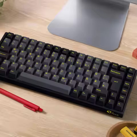 Akko 3084B Plus Black Gold Mechanical Keyboard ISO DE Layout Hot Swappable RGB USB Type-C/2.4G&BT Wi