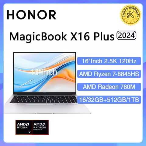 New HONOR Laptop MagicBook X16 Plus 16"Inch 2.5K 120Hz AMD Ryzen R7 8845HS 16/32GB 512GB/1TB Compute