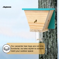 Skym* Natural Wood Bee Trap Carpenter Bee Trap Handmade Wooden Bee Trap for Outdoor Hanging Weather-proof House Shape Bee Catcher Decoration Natural Wood Boring Bee Trap