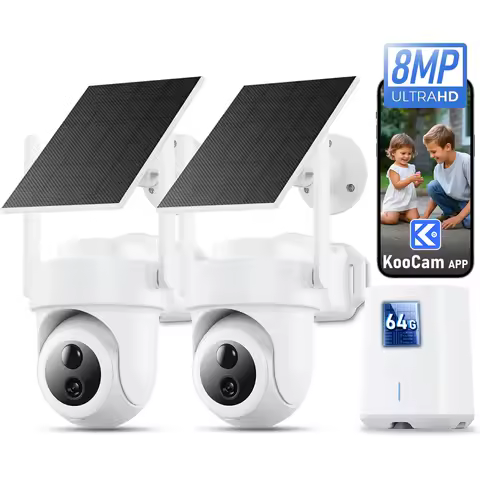 2-Cam Kit Wireless WiFi 4K 8MP Battery Solar PTZ Camera Outdoor Auto Motion Tracking PIR with Home B