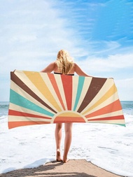 1條波西米亞風格彩色光束海灘浴巾,超大超細纖維浴巾,超吸水性浴巾,適用於旅遊游泳潛水衝浪瑜伽露營,適合成人和兒童多種尺寸,海灘用品
