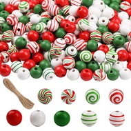 Gula-gula Krismas Manik Kayu Set Aksesori DIY Hiasan Parti Krismas Tali Hem Manik Kayu Manik Longgar