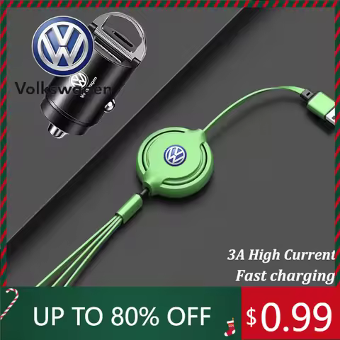 Interior Stickers 3 In 1 Retractable Data Cable USB Car Charger Head Auto Accessories For Volkswagen