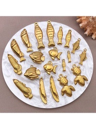 2pcs Stainless Steel Sea Animal Charm Golden 0cean Fish Charm Summer Beach Metal Pendants For DIY Ha