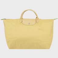 LONGCHAMP LE PLIAGE GREEN系列刺繡短把再生尼龍摺疊旅行袋(小) 小麥黃