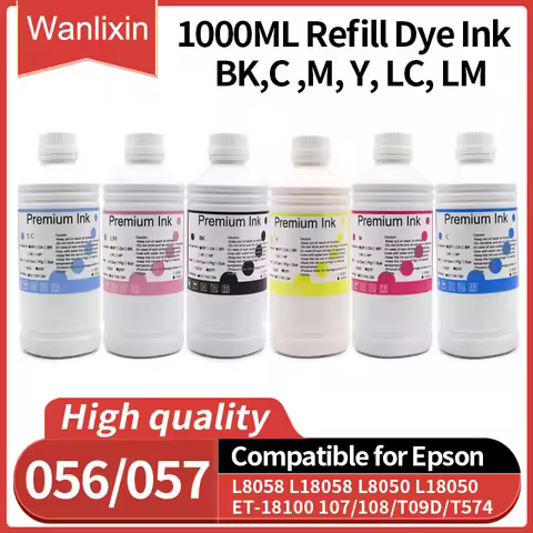1L 056 057 107 108 T574 T09D Compatible Water Based Bottle Refill Dye Ink For Epson L8050 L8058 L180