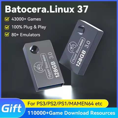 Portable 128GB USB 3.0 Hard Disk Batocera 37.Linux 43000+Retro Games with 70+ Emulators For PS3/PS2/