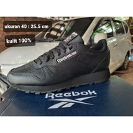 HITAM Reebok Shoes Black Plain classic Genuine Leather original