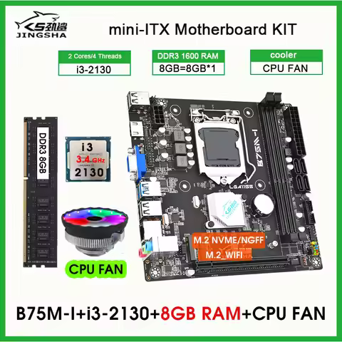 B75 mini itx motherboard placa mae kit set combo with Core 3.4GHZ Cpu i3 2130 8GB 1600MHz DDR3 Deskt
