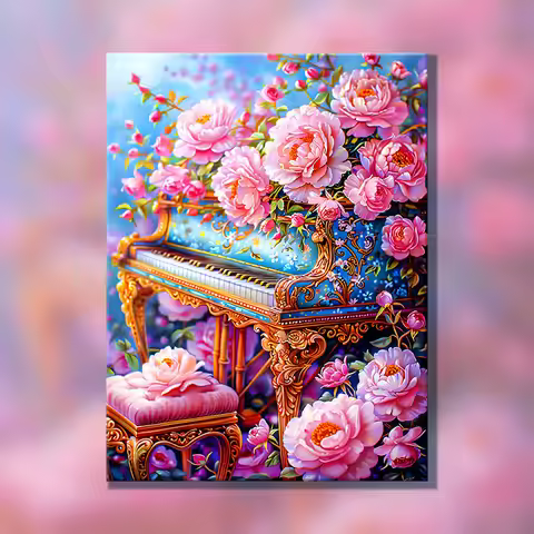 Acrylic Paint By Numbers Piano and Flowers Painting By Numbers on Canvas Coloring By Number for Adul