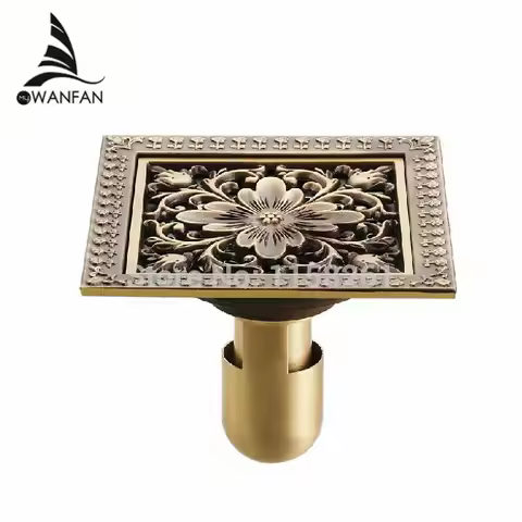 Drains 12*12cm Antique Brass Shower Floor Drain Bathroom Deodorant Euro Square Floor Drain Strainer 