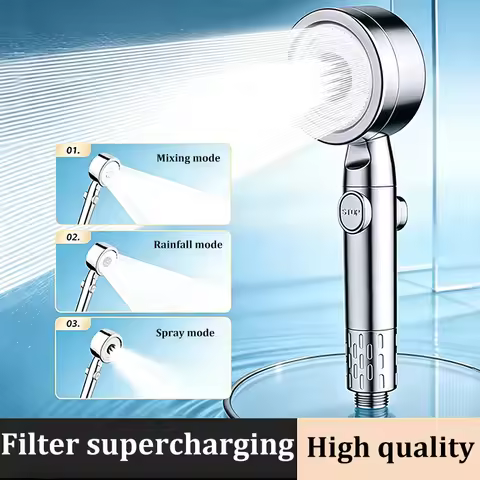 3-Function Turbocharged Shower Head Filter High Pressure Strong Boost Large Flow Bathroom Handheld S
